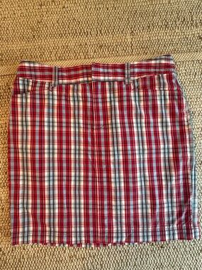 CHAPS Plaid Cotton Skort Skirt Size 8 Red Blue Preppy Golf Americana